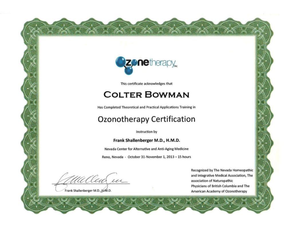 Ozone Therapy Certificate - Colter