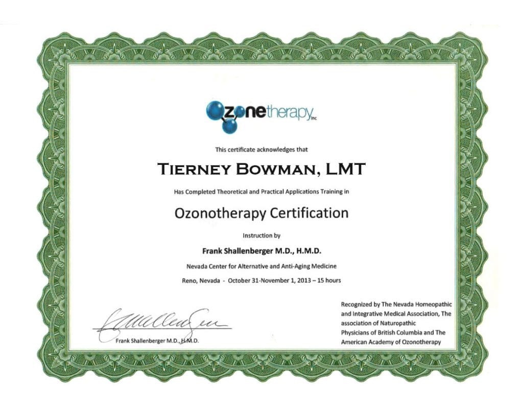 Ozone Therapy Certificate - Tierney